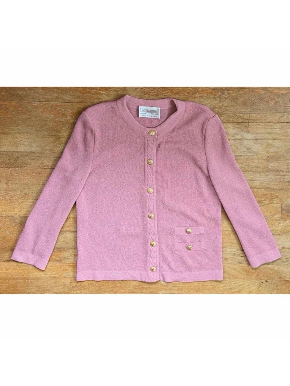 Vintage Pink Cardigan Sweater Womens Large 70s Castleberry Knit Blazer